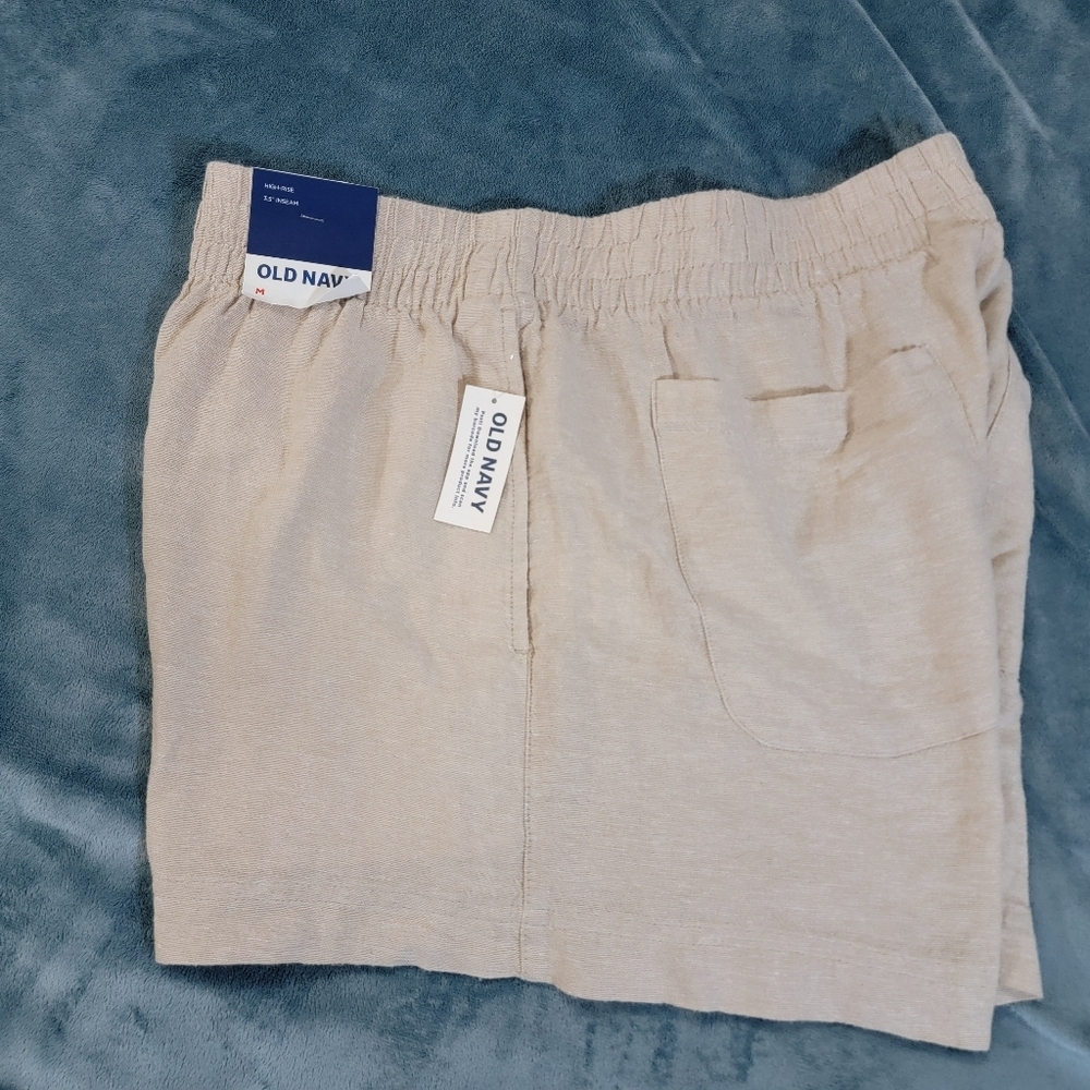 Old Navy Women's  Lien Blend High Waisted Tan Shorts 3.5" Seam Nwt Size M - Picture 6 of 9